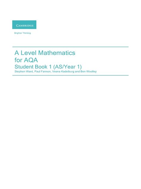 Stephen Ward Paul Fannon A Level Mathematics For Aqa Student Book 1