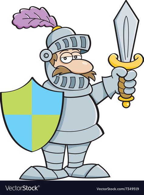 Cartoon Knight Holding A Sword And A Shield Vector Image