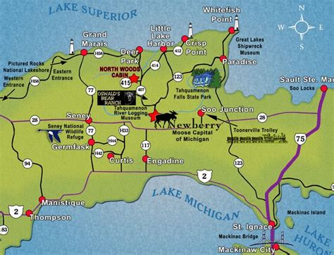 Upper Peninsula Attractions Map Large World Map