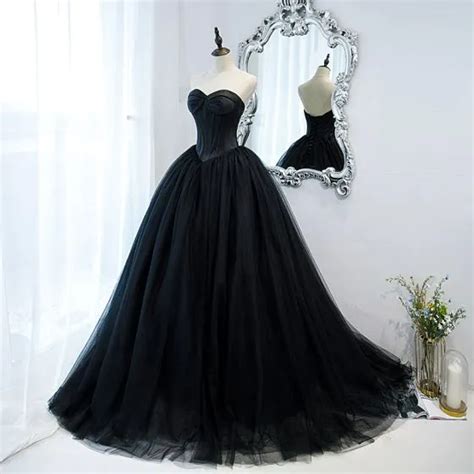 Elegant Black Corset Pleated Prom Dresses Ball Gown Strapless