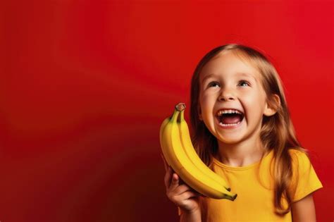 Premium Ai Image A Young Girl Holds A Banana Up To Her Ear