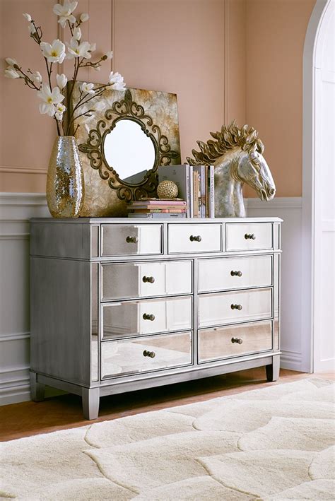 Hayworth Mirrored Silver Dresser In 2019 Mirrored Bedroom Furniture Bedroom Decor Bedroom