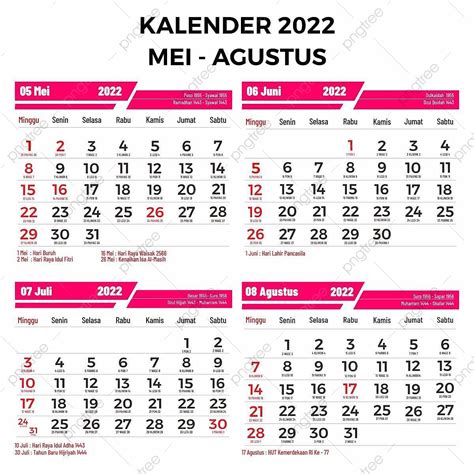 Gambar Template Kalender 2022 Mei Juni Juli Agustus Pasaran Dan