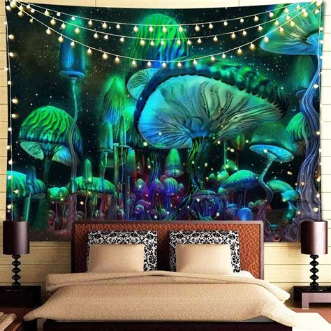 Psychedelic Mushroom Tapestry Fantasy Waves Hippie Tapestry Wall