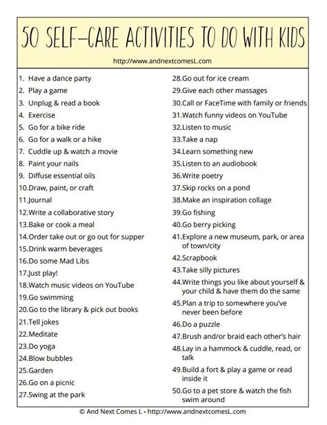 50 Self Care Activities You Can Do Together With Kids Self Care