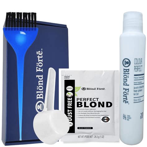 Blond Forte Perfect Blond Diy Hair Lightener Bleaching Powder Kit 20 Vol Developer Glove Blue