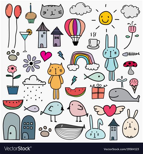 Hand Drawn Doodle Lovely Set For Kid Royalty Free Vector