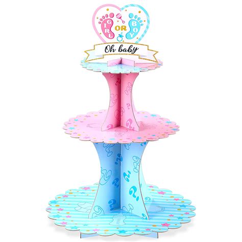 Buy Gender Reveal Party Cupcake Stand Decorations Blue And Pink 3 Tier
