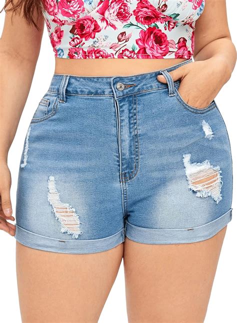 Floerns Womens Plus Size Ripped Denim Shorts High Waisted Casual Jeans Shorts At Amazon Womens