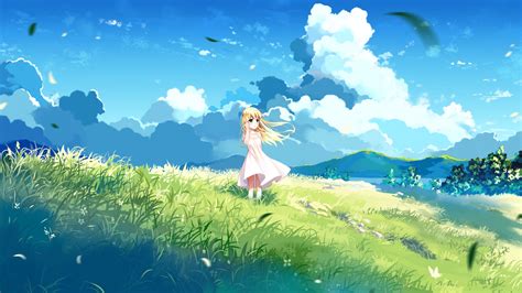 Download Wallpaper 1366x768 Landscape Blonde Anime Girl Cute Tablet