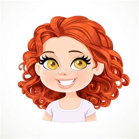 Beautiful Joyfully Smiling Cartoon Brunette Girl With Dark Red Hair
