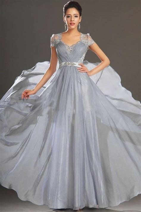 v neck lace chiffon cap sleeve evening gown party ball wedding formal prom dress 2051485 weddbook