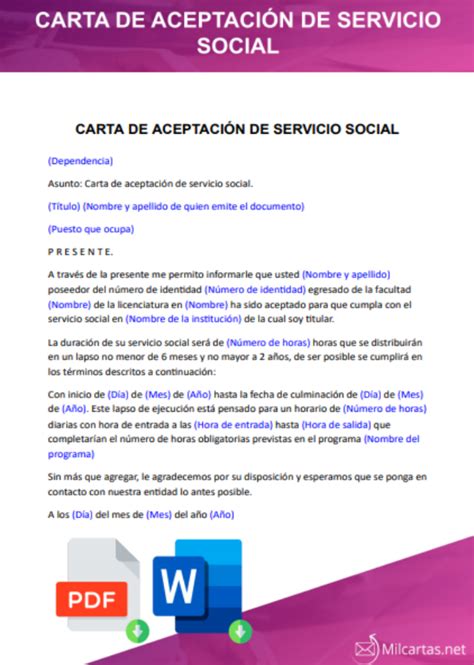 Carta De Aceptación De Servicio Social Para Descargar