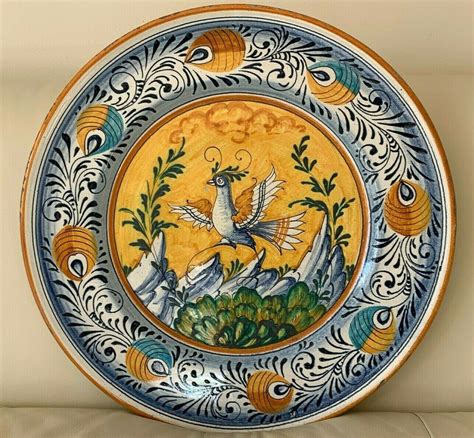 Old Large 175 Italian Pottery Hand Painted Wall Plate Ebay Hand