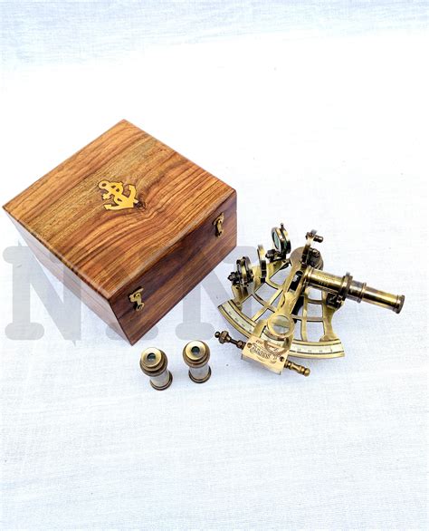 antique brass nautical sextant with wooden box j scott brass etsy