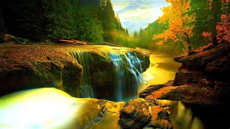 Waterfall Rocks Autumn Water River Trees Landscape Hd Wallpaper