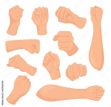 Cartoon Fists Vector Illustrations Woman Hand With Clenched Fist Female Caucasian Clenches