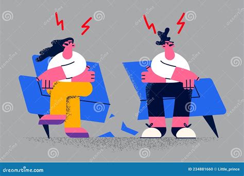 Angry Couple Sit On Broken Couch Have Fight Stock Vector Illustration Of Woman Relation