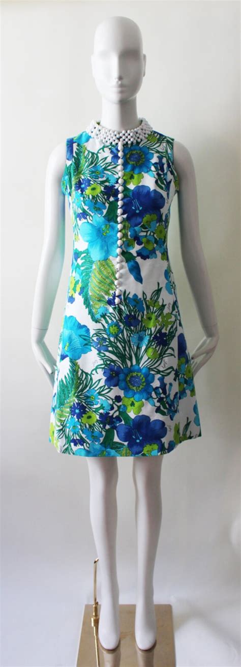 Vintage Lilly Pulitzer Blue Floral Shift Dress 1960s