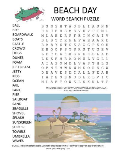 Beach Day Word Search Puzzle Puzzles To Play