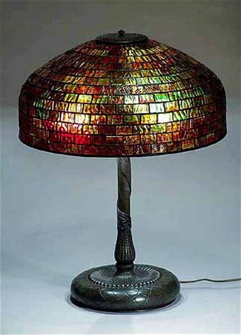 Geometric Leaded Glass And Bronze TIiffany Lamp