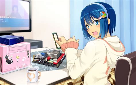 Anime Girl Working On Computer By Kingotaku On Deviantart