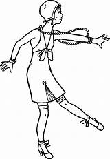 Outline Coloring Person Dancing Printable Flapper Clip Line Drawings Clipart Cliparts Roaring 20s 1920s Dance Flappers Charleston Ballet Template Library sketch template