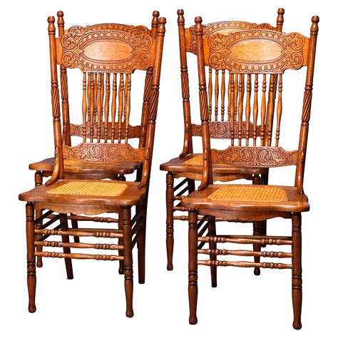 Four Antique Larkin No 1 Double Pressed Back Oak Dining Chairs C1910