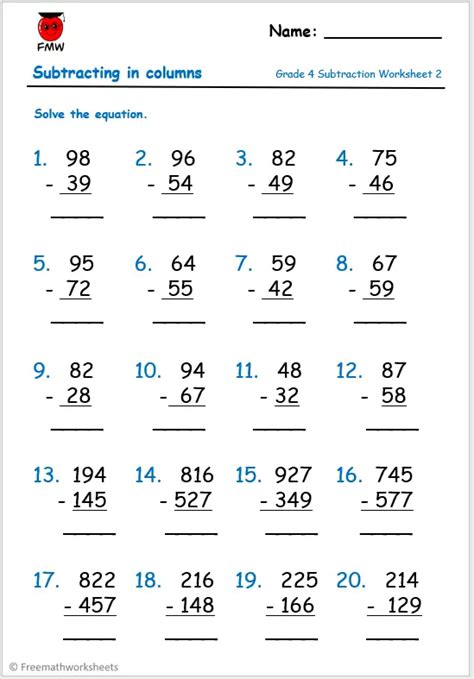Subtraction Math Practice Worksheet For Third Graders Third Grade Subtraction Worksheets Rd