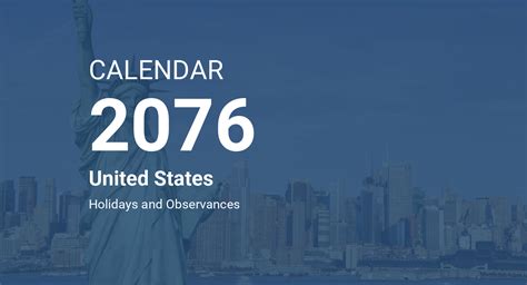 Year 2076 Calendar United States