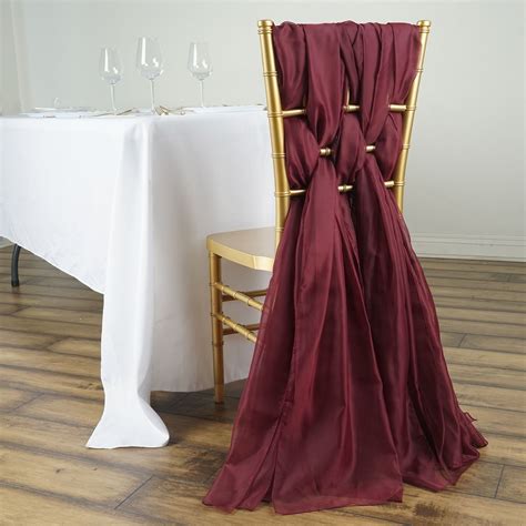 Burgundy organza sashes from bridal tablecloths. https://www.efavormart.com/collections/chair-sashes ...
