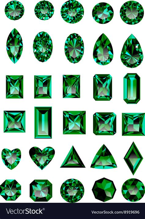 Set Of Realistic Green Emeralds Royalty Free Vector Image