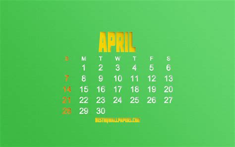 Download Wallpapers 2019 April Calendar Green Paper Background 2019