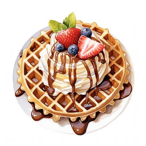 Premium Vector Watercolor Waffle Ice Cream On Top Illustration