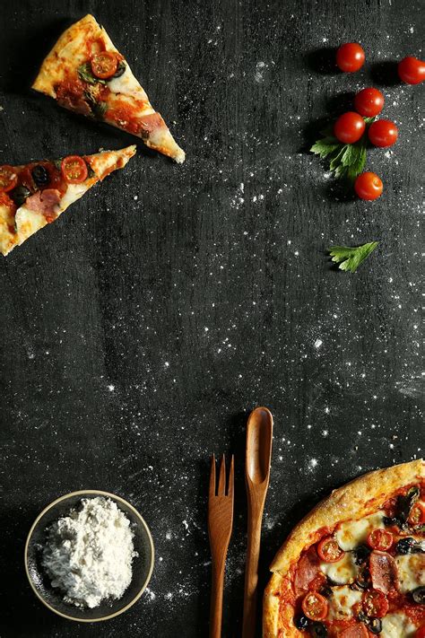 Online Crop Hd Wallpaper Two Slice Of Pizza Near Tomatoes And Spoon