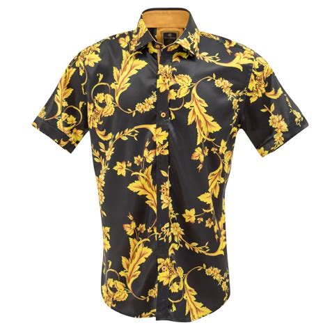 Satin Black And Yellow Baroque Print Mens Shirt Sl6392the Shirt Store