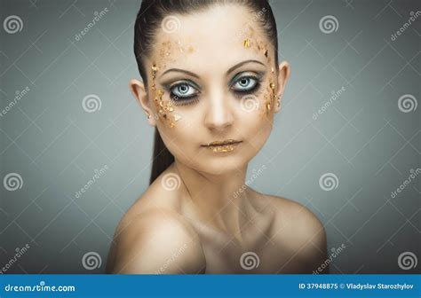 Glamorous Portrait Of Young Beautiful Girl With Big Blue Eyes L Stock