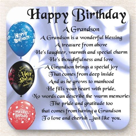 Grandson Poem Happy Birthday Coaster Zazzle Happy Birthday