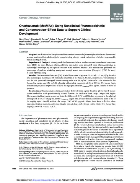 Pdf Onartuzumab Metmab Using Nonclinical Pharmacokinetic And