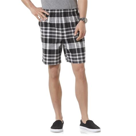 Basic Editions Mens Elastic Waist Shorts Plaid