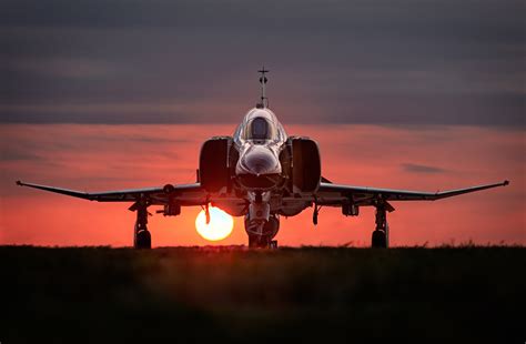 Wallpaper Sunset Sky Airplane Evening Military Aircraft F 4