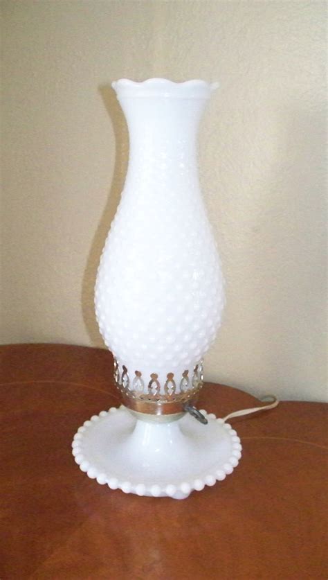 Vintage Fenton Electric Hurricane Lamp Milk Glass Hobnail Etsy