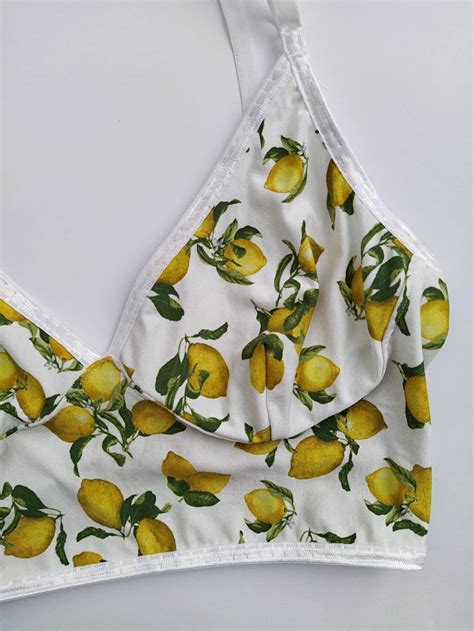 Lemons Cotton Bralette Top Handmade Underwear Long Line Etsy