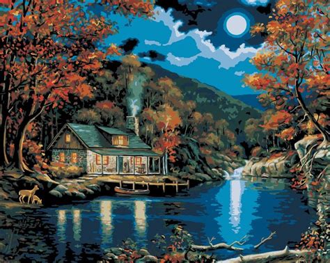Lakeside Cabin Paint By Number Kit 16 Wall Art Pictures Paint By