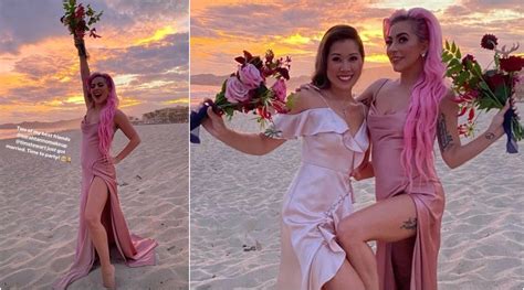 A Pinky Affair Lady Gaga Goes For Long Pink Hair While Serving As Bridesmaid At Best Friend S