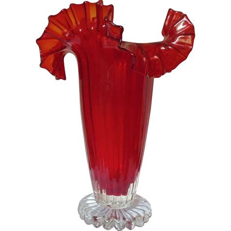 Ruby Red Glass Fluted Vase From Coyotemoonantiques On Ruby Lane