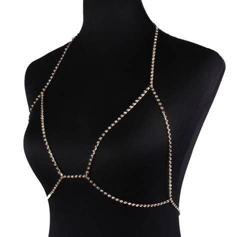 New Gold Rhinestone Sexy Bra Body Chain Jewelry Gold Flash