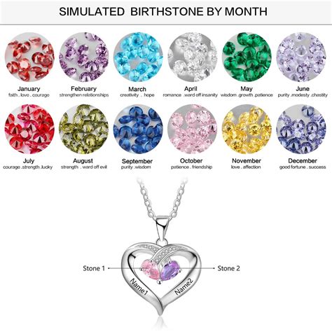 Personalized Heart Mother Necklace With 2 Birthstones Engraved Names