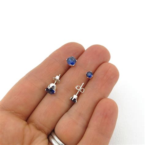 Blue Sapphire Earrings Sapphire Stud Earrings Tiny Stud Etsy