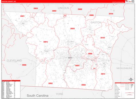Gaston County Nc Wall Map Red Line Style